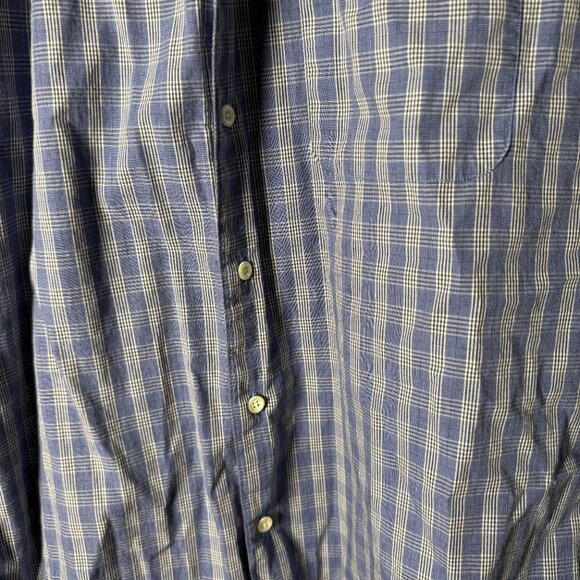 Bill Blass Button Down White Collared Dress Shirt, Blue White Plaid, 16.5x32-33 - Picture 4 of 6